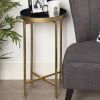 Gold Finish Metal Round Nightstand End Table with Removable Tray Top