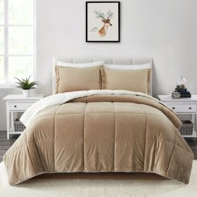 Plush Microfiber Reversible Comforter Set (Color: Gold, size: King)