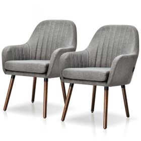 Set of 2 Retro Upholstered Accent Chair with Stylish Wood Legs (Color: Grey Linen)