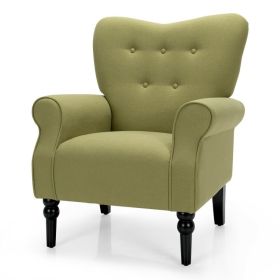 Retro Tufted Polyester Accent Chair with Stylish Espresso Wood Legs (Color: Green)