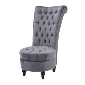 Tufted High Back Plush Velvet Upholstered Accent Low Profile Chair (Color: Gray)