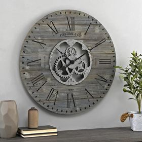 Industrial FarmHouseRound Oversized Wall Clock (Color: Rustic Grey)