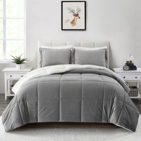 Plush Microfiber Reversible Comforter Set (Color: Grey, size: King)