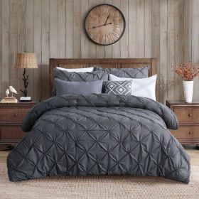 All Season Pleated Hypoallergenic Microfiber Reversible 3 Piece Comforter Set (Color: Gray, size: King)