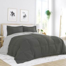 Microfiber Reversible Comforter Set (Color: Grey/Lt. Grey, size: King/Cal King)