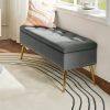 Mid-Century Modern End of Bed Storage Bench with Velvet Seat and Gold Legs