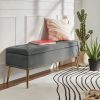 Mid-Century Modern End of Bed Storage Bench with Velvet Seat and Gold Legs