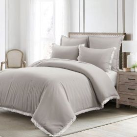 French Country Grey 5-Piece Lightweight Comforter Set with Lace Trim (size: Full/Queen)