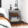 Modern Industrial End Table/Nightstand in Black Metal with Wood Top