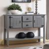 Solid Wood Farmhouse Sofa Table Cabinet with Storage Drawers in Rustic Taupe