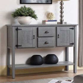 Solid Wood Farmhouse Sofa Table Cabinet with Storage Drawers in Rustic Taupe (Color: Grey)