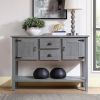 Solid Wood Farmhouse Sofa Table Cabinet with Storage Drawers in Rustic Taupe