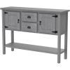 Solid Wood Farmhouse Sofa Table Cabinet with Storage Drawers in Rustic Taupe