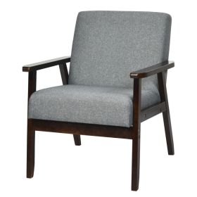 Retro Wide Accent Chair with Espresso Wood Frame (Color: Grey Linen)