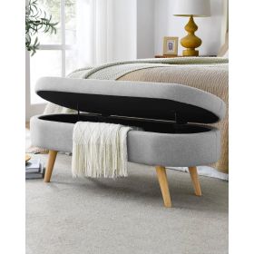 Mid-Century Modern Boho Style Linen Bedroom Storage Bed Bench (Color: Grey)