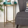 Gold Finish Metal Round Nightstand End Table with Removable Tray Top