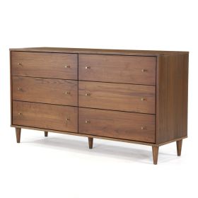 Farmhouse Rustic Mid Century 6 Drawer Dresser (Color: Walnut)