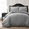 Grey & White Stripe Ruffle Reversible 3 Piece Comforter Set