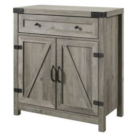 Rustic Farmhouse Barn Door Accent Storage Cabinet (Color: Grey Wash)