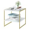 Industrial Modern Metal with Wood Top Nightstand End Table with Shelf