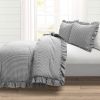 Grey & White Stripe Ruffle Reversible 3 Piece Comforter Set