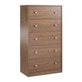 Modern 5-Drawer Bedroom Chest Dresser in Rustic Wood Finish (Color: Walnut)