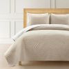 Lightweight Fern Leaf Reversible 3-Piece White Beige Cotton Quilt Set