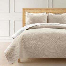 Lightweight Fern Leaf Reversible 3-Piece White Beige Cotton Quilt Set (size: Full/Queen)