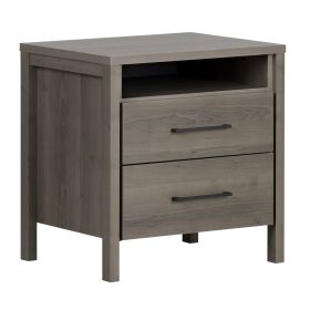Modern 2 Drawer Nightstand Cubby Storage Shelf (Color: Grey)