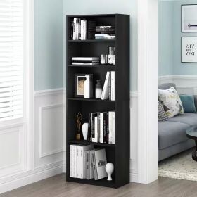 71-inch Tall 5-Shelf Bookcase Wood Finish (Color: Black)