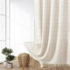 72-inch Farmhouse Cotton Linen Blend Shower Curtain with Boho Tassels