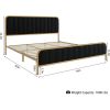 Gold Metal Platform Bed Frame with Black Velvet Upholstered Headboard