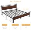 Metal Platform Bed Frame with Mahogany Wood Panel Headboard Footboard