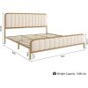 Gold Metal Platform Bed Frame with Off-White Upholstered Headboard