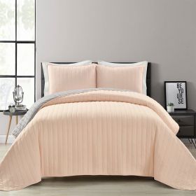 Soft Reversible Lightweight Quilt Set in Rose Blush Pink and Grey (size: King)