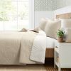 Lightweight Fern Leaf Reversible 3-Piece White Beige Cotton Quilt Set