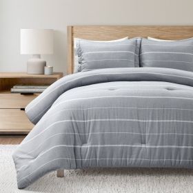 Blue Grey Off-White Stripe Lightweight 3-Piece Comforter Set (size: King/Cal. King)