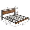 Industrial Platform Bed Frame with Storage Headboard and Power Outlets