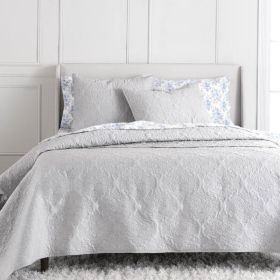 Cotton 3-Piece Quilt Set (Color: LIGHT GREY, size: King)
