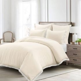 French Country Ivory 5-Piece Lightweight Comforter Set with Lace Trim (size: King/Cal King)