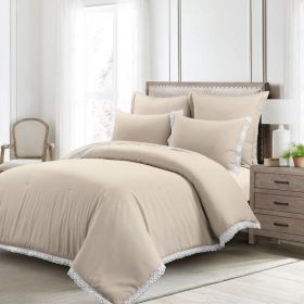 French Country Beige Tan 5-Piece Lightweight Comforter Set with Lace Trim (size: King/Cal King)