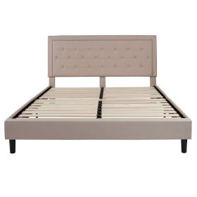 Upholstered Platform Bed Frame with Button Tufted Headboard (Color: Beige, size: King)