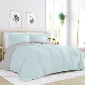 Microfiber Reversible Comforter Set (Color: Aqua Blue/Grey, size: King/Cal King)