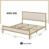 Gold Metal Platform Bed Frame with Beige White Upholstered Headboard