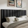 Modern Black Velvet Upholstered Platform Bed with Headboard
