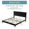 Modern Black Velvet Upholstered Platform Bed with Headboard
