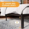 Black Metal Platform Bed Frame with Tall Grey Linen Upholstered Headboard