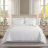 Ivory White Velvet Microfiber Polyester Reversible 3-Piece Quilt Set