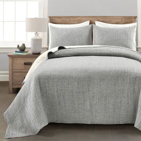 Reversible 3-Piece Cotton Woven Coverlet Set (Color: Grey Cream, size: King)