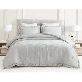 Ruffled Edge Microfiber Comforter Set (Color: Grey, size: Full)